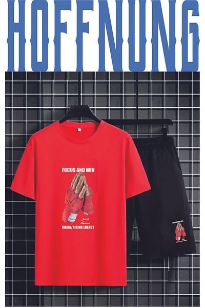 HOFFNUNG Full Shorts T-Shirt Shorts Focus and Win Printed Suit