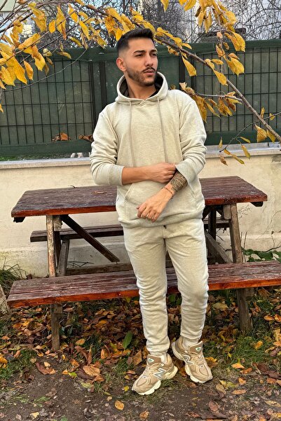 YAKAMEL Ανδρικό σετ αθλητικής φόρμας με ψηλόμεση κουκούλα - 3 κλωστές με ραφές