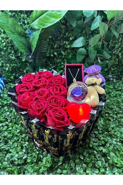 PİNK SHAKE Kapli gül  Çelik kalpli kolye kar küreli hediye kutusu