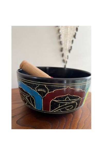 KOD 72 Bol de meditație tibetan cu model în 3 culori, bol de meditație, bol cântăreț, diametru 19 cm, sunet de curățare, yoga