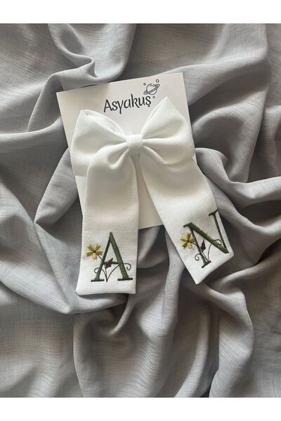 asyakuş Ecru Bow - 2 Letter Embroidered and Automatic Buckle Design