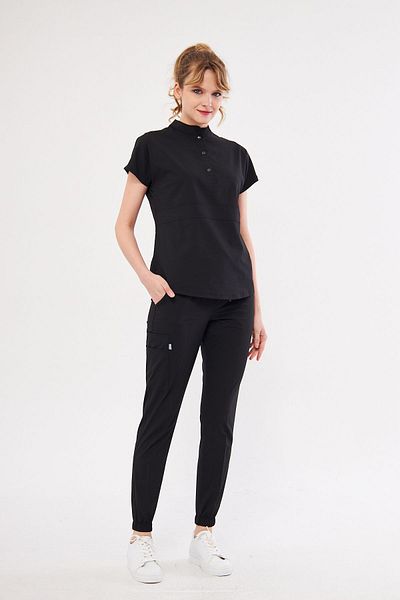 Class Üniforma Nova - Black Women's Lycra Prevailing Collar Snap Fastener Flexible and Jersey Scrubs
