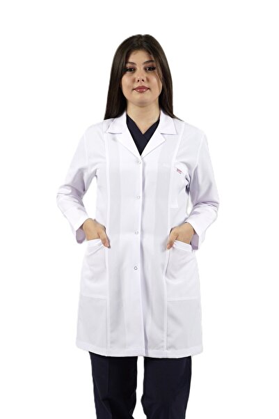 SEZA TEKSTİL Gömlek Yaka Orta Boy Beyaz Önlük Kadın Doktor Öğretmen Hemşire Laboratuvar Önlüğü