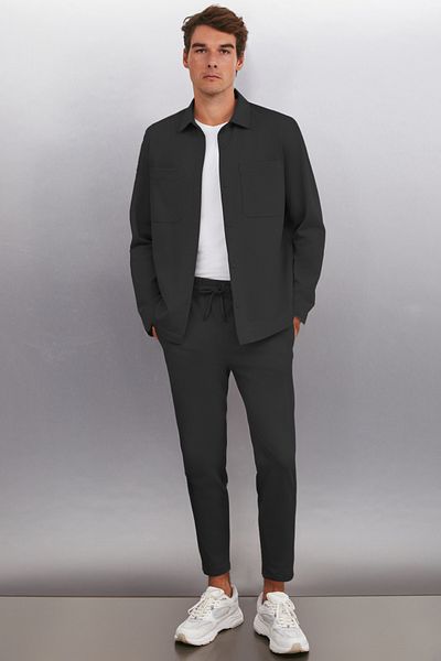 GRIMELANGE JESHUA Herren-Hose aus gestricktem Stoff in normaler Passform in Schwarz