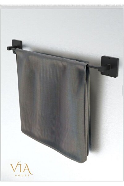 VİE HOUSE Siyah Yapışkanlı Vidalı Uzun havluluk Banyo Havlu Askısı