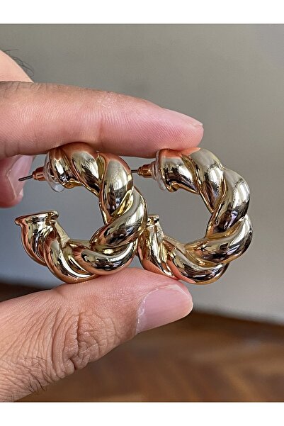 Rupen Kraft Şık Burgulu Abiye Halka Küpe Gold Küpe