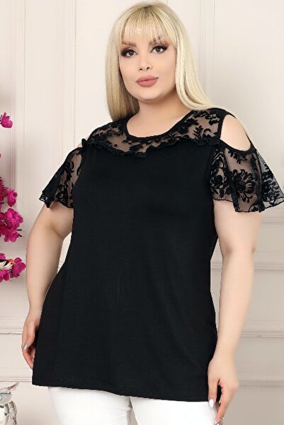 Kheos Specially Designed Off Shoulder Sleeves Lace Detailed Flowy Tunic