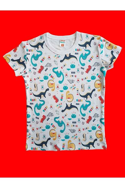 Çamaşır Bahçesi Short Sleeve Patterned Kids Pajamas Set#printingchildspjimatakım#dinosaurpatternlipjamas#laundry garden