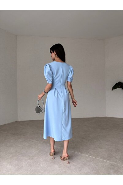 Afiş Butik Rochie midi cu piept dublu cu detalii de piatră - drapată