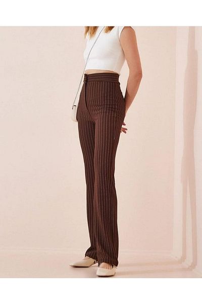 LİA Underwear High Waist Crepe Kymaş Lycra Striped Palazzo Trousers