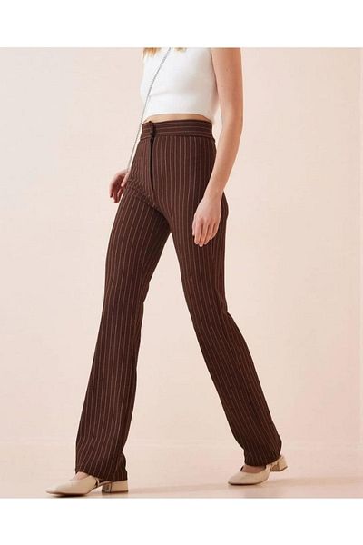 LİA Underwear High Waist Crepe Kymaş Lycra Striped Palazzo Trousers