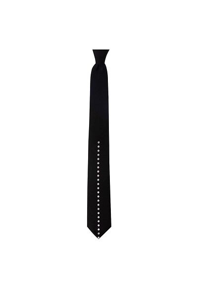 1001 Kravat Black Gray Panel Patterned 7 cm Wide Silk Tie