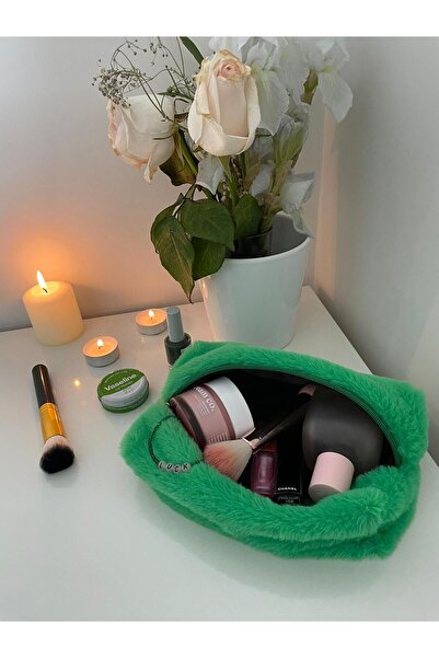 luckyjoys حقيبة مكياج قطيفة باللون الأخضر الفاتح - حقيبة مستحضرات تجميل متوسط...