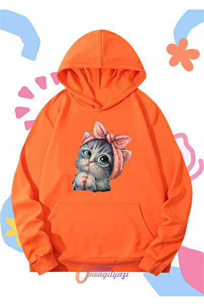 oneagılyazı سويت شيرت للأطفال للجنسين - لطيف، مطبوع عليه قطة، مقاس كبير بغطاء...