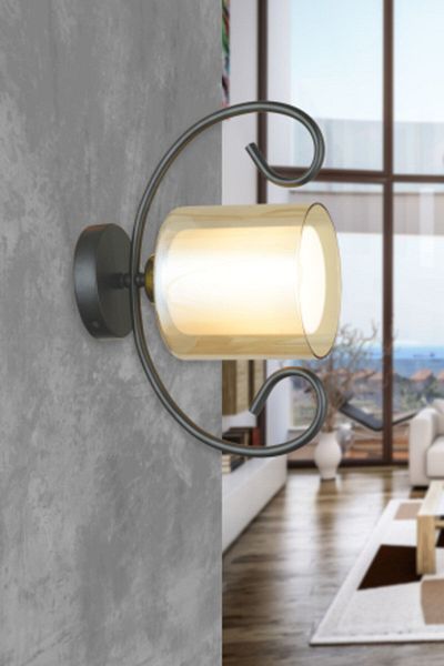 SONSUZ AYDINLATMA&AVİZE Black Violet Double Glass Upward Facing Modern Sconce