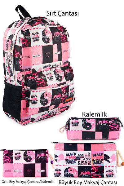 BYBAG Blackpink K-Pop Σετ με μοτίβο 4 τσάντες πλάτης και θήκη μακιγιάζ - μεγάλο μέγεθος