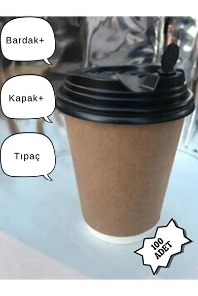 PEMAMBALAJ 8 Oz Doublewall Karton Bardak Kapak Tıpaç 100 Adet