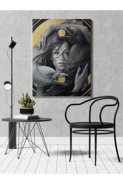 RUGSMODERN Kanvas Tablo İnsan ve Kuş Desenli Temalı Tablo