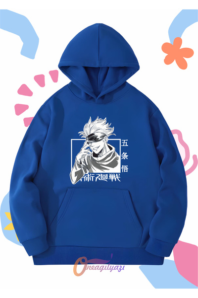 oneagılyazı Çocuk Unisex Satoru Gojo Anime Baskılı Oversize Kapüşönlü Sweatshirt