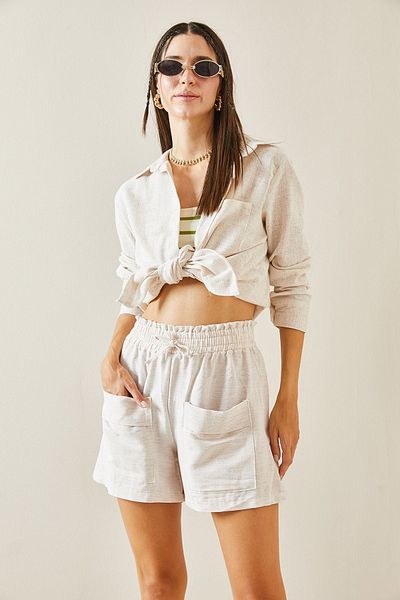 XHAN Beige Double Pocket Shorts - Model 5YXK5-48832-25