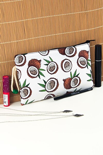 BYBAG 4'lü Set Hindistan Cevizi Desenli Sırt Çantası Kalemlik Makyaj Çantası Büyük Boy Makyaj Çantası
