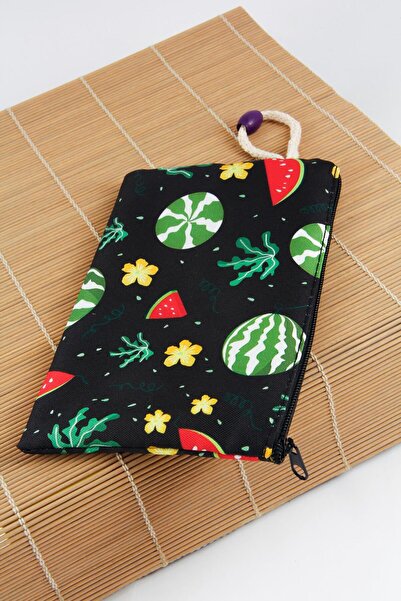 BYBAG 4'lü Set Meyve Karpuz Desenli Sırt Çantası Kalemlik Makyaj Çantası Büyük Boy Makyaj Çantası