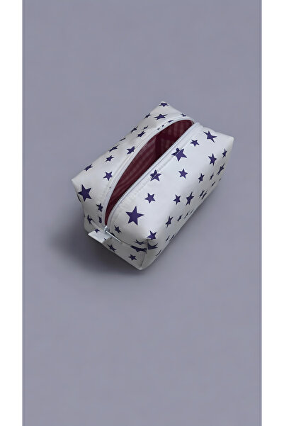 elzripy Mor Yıldız Desenli Makyaj Çantası - Büyük Boy