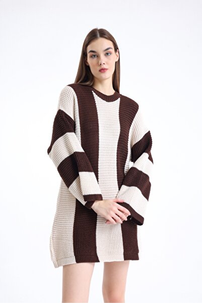 Jose Clothing Дамска рокля-пуловер с големи размери и цветни блокове