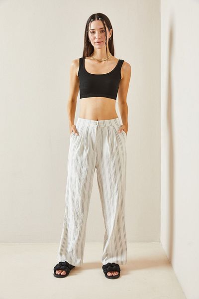 XHAN Palazzo White Striped Trousers - 5YXK5-48841-01