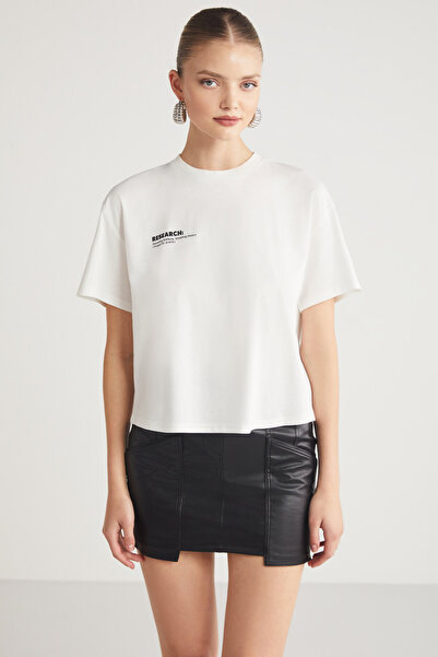 GRIMELANGE Fına Women - Tričko se zadním potiskem Crew Neck 100% organická bavlna Ecru