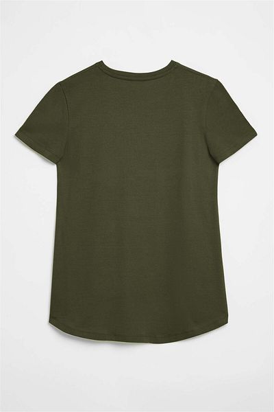 GRIMELANGE Samantha Women - 100% οργανικό βαμβάκι, Comfort Fit, Χακί T-shirt, Long Back Basic Model