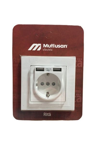 Mutlusan Rita Double USB Grounded Socket Framed White