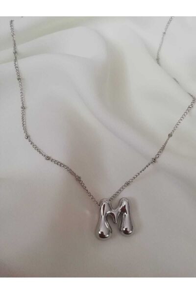 Judas Takı Balloon M Letter Silver Necklace, Initial Necklace