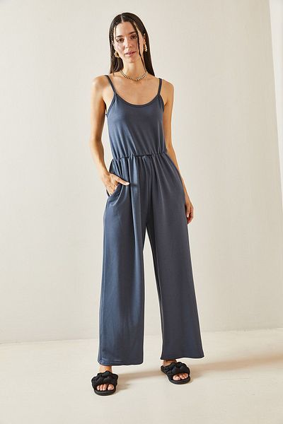 XHAN Anthracite Maxi Jumpsuit - 5YXK6-48816-36, Thin Straps