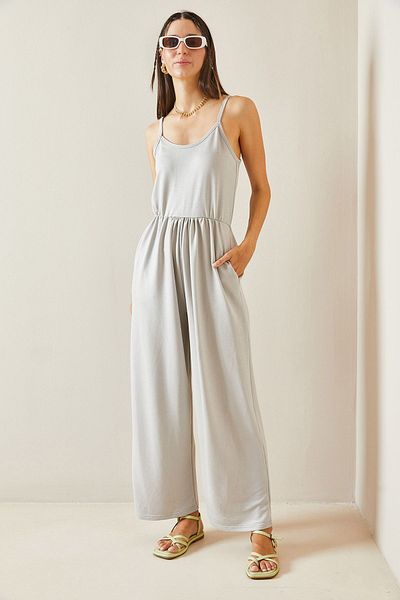 XHAN Maxi Gray Thin Strap Jumpsuit - 5YXK6-48816-03