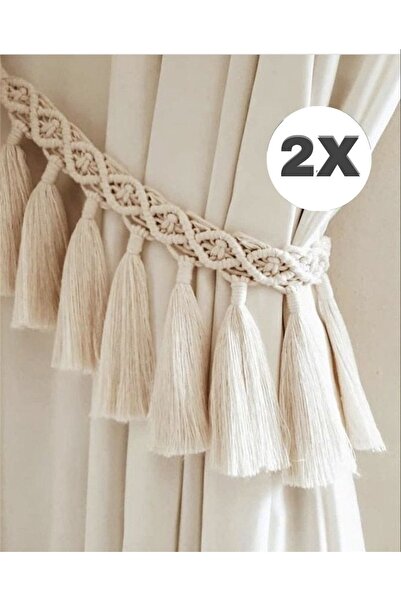 GO Sİ ON 2 Adet El Yapımı Makrome Perde Tutucu Pamuk Örgü Püsküllü Asılı Ev D...