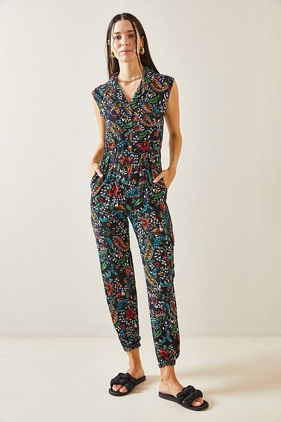 XHAN Ethnic Patterned Black Jumpsuit - 5YXK6-48851-02