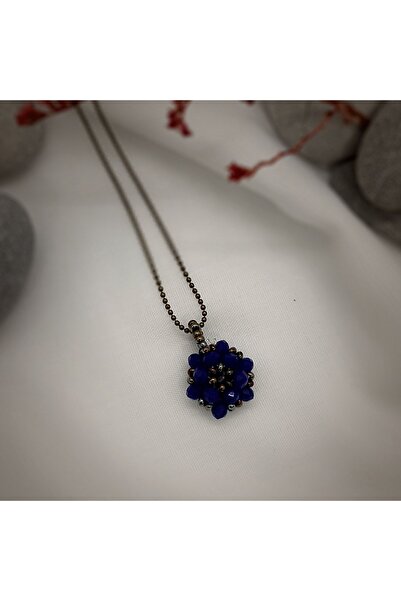 Sam Saks Mavi Cevşen Kolye - Zincirli / El İşi Kristal Boncuk Örme /