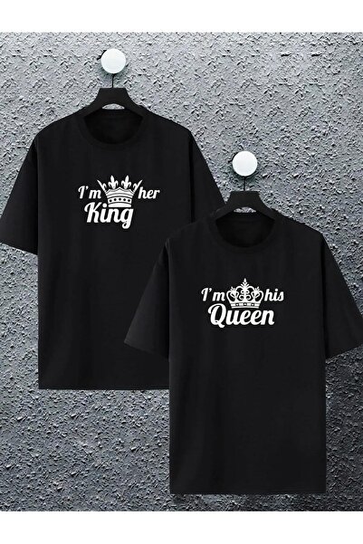 Massgai Set de 2 tricou supradimensionat cu tematică de cuplu, Regele și Regi...