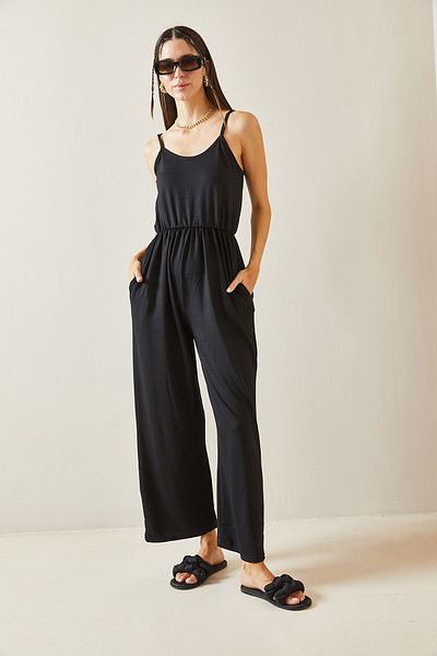 XHAN Black Maxi Jumpsuit 5YXK6-48816-02 - Thin Straps