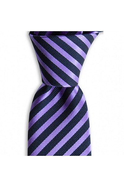 1001 Kravat Lilac Navy Blue Striped 7.5 cm Wide Silk Tie