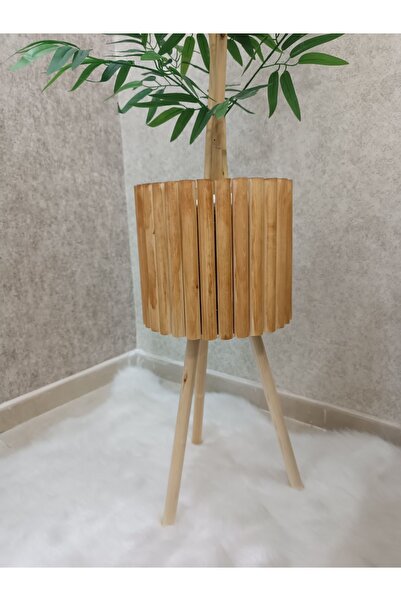 BLACK PEARL Ahşap Ayaklı Saksı Hasır Saksı Bambu Saksı