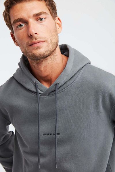GRIMELANGE Epic Herren-Sweatshirt aus weichem Stoff mit Kapuze, Cord und normaler Passform, bestickt, hellgrau