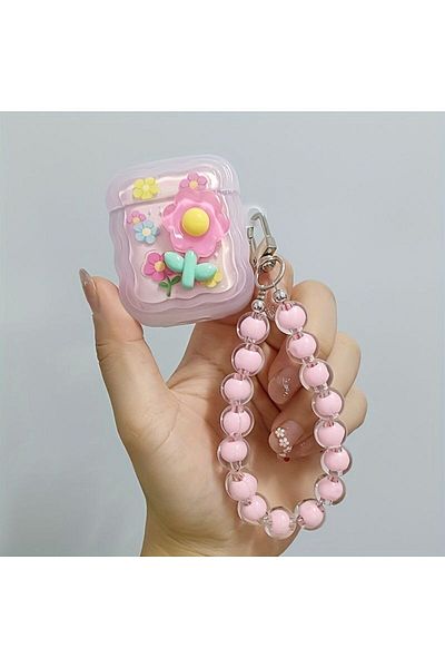 daystar AirPods 1St And 2Nd Generation Compatible Headphone Case with Flower Embossing and Beads