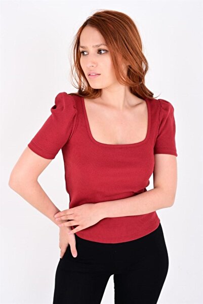 ESPİNA Women's Square Neck Short Sleeve Blouse