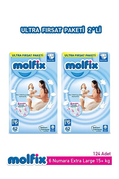 Molfix Bebek Bezi Ultra Fırsat Paketi X Large 6 Numara 2 Paket 124 Adet