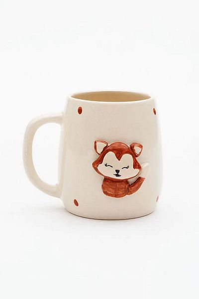Loomart Ceramic Embossed Fox Cup - Handmade with 3D Figures, 400 ml Mug