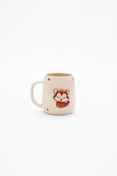 Loomart Ceramic Embossed Fox Cup - Handmade with 3D Figures, 400 ml Mug