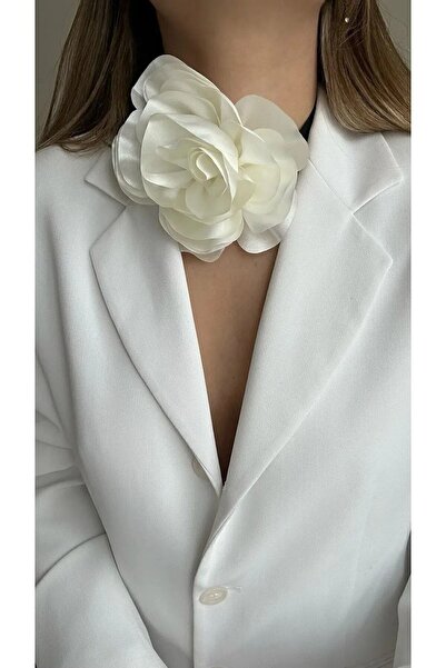 CAXBERN White Lace-Up Fabric Flower Rose Choker Necklace