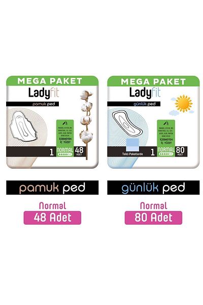 Lady Fit Ladyfit Cotton Pad Mega Normal 48 Pieces + Daily Pad Mega Normal 80 Pieces